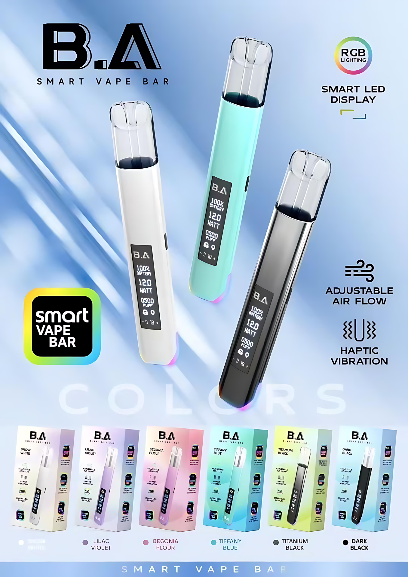 B.A主機 Smart Vape Bar 一代煙桿|BA智慧LED發光主機 六色可選 台灣現貨 產品圖片 1 B.A主機 Smart Vape Bar 一代煙桿|BA智慧LED發光主機 六色可選 台灣現貨 產品圖片 1